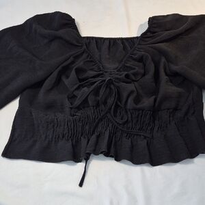 Made In Italy, Puff 3/4 Sleeve Ruched Crop Blouse, Size M